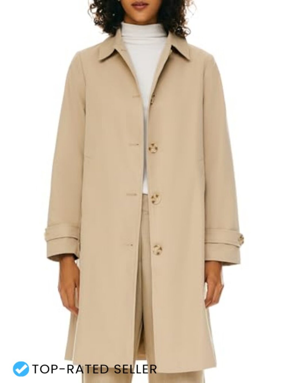 Single Breasted Trench Coat Mid-Long Classic Lapel Polyester